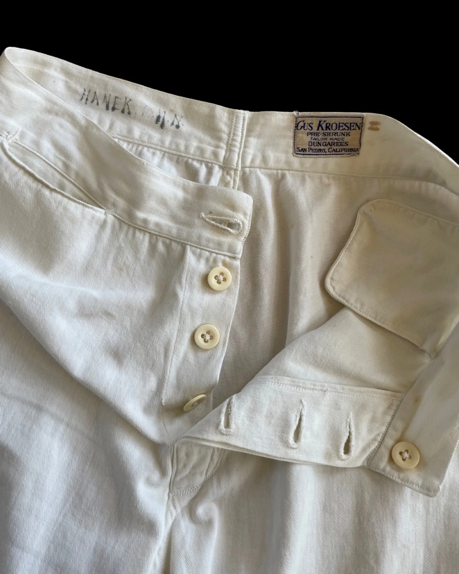 1930s Wide Leg Cotton Twill Sailor Button Fly Dungareesl