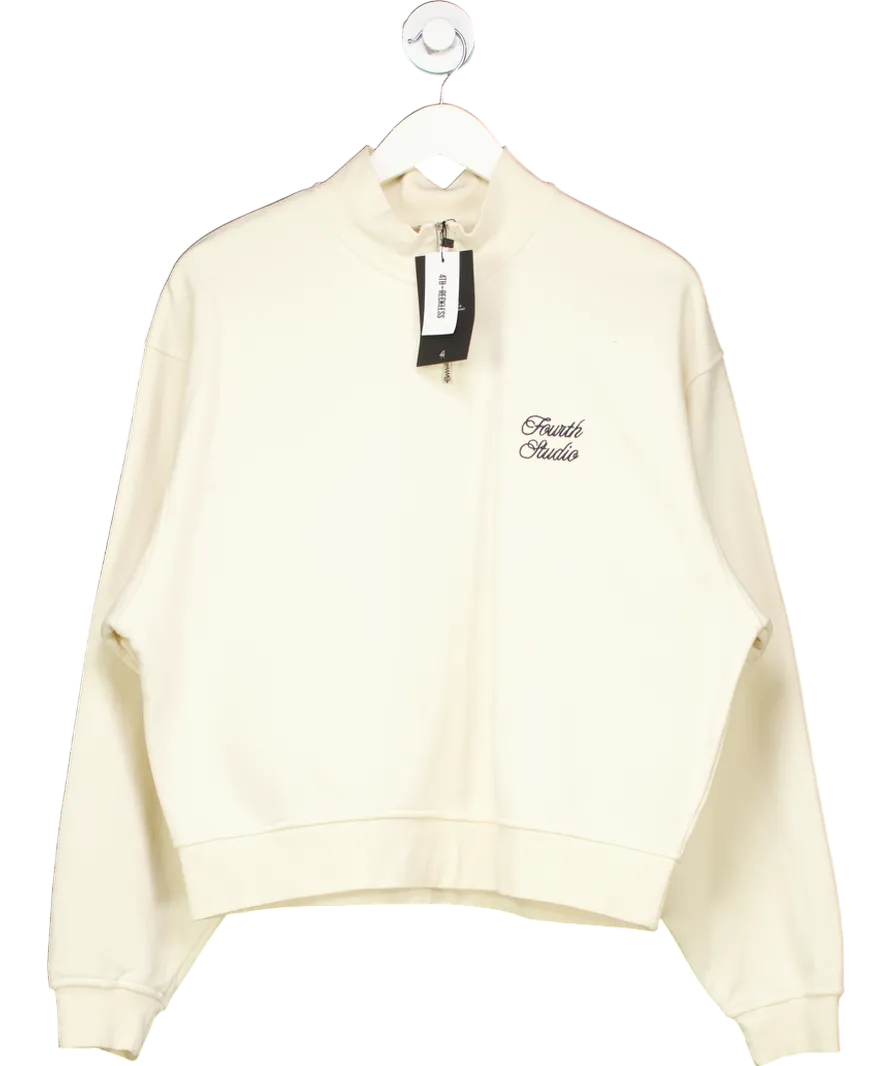 4th & Reckless Cream Jacques Fourth Branded Half Zip Cropped Sweatshirt UK M