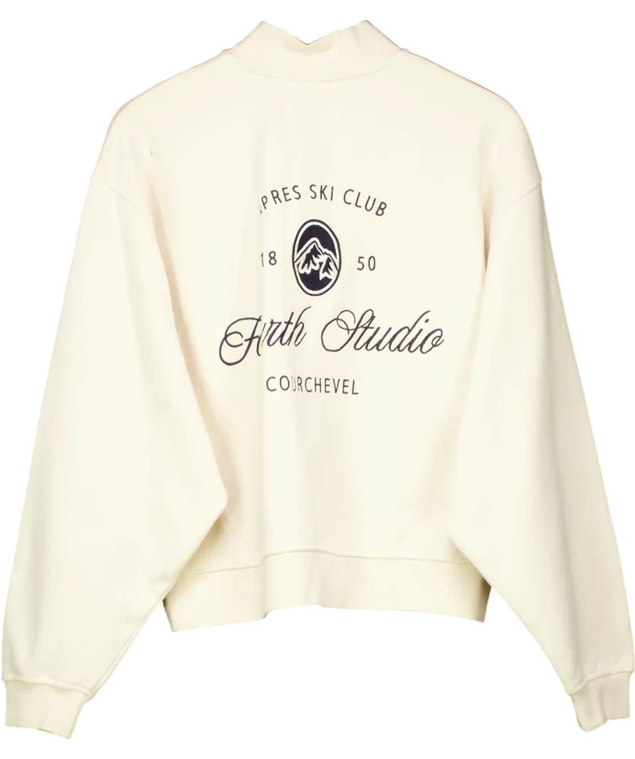4th & Reckless Cream Jacques Fourth Branded Half Zip Cropped Sweatshirt UK M