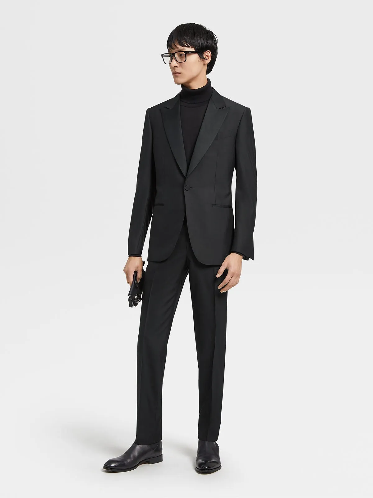 $5,100 ERMENEGILDO ZEGNA - "Wool & Mohair" PEAK LAPEL Black Tuxedo - 40R