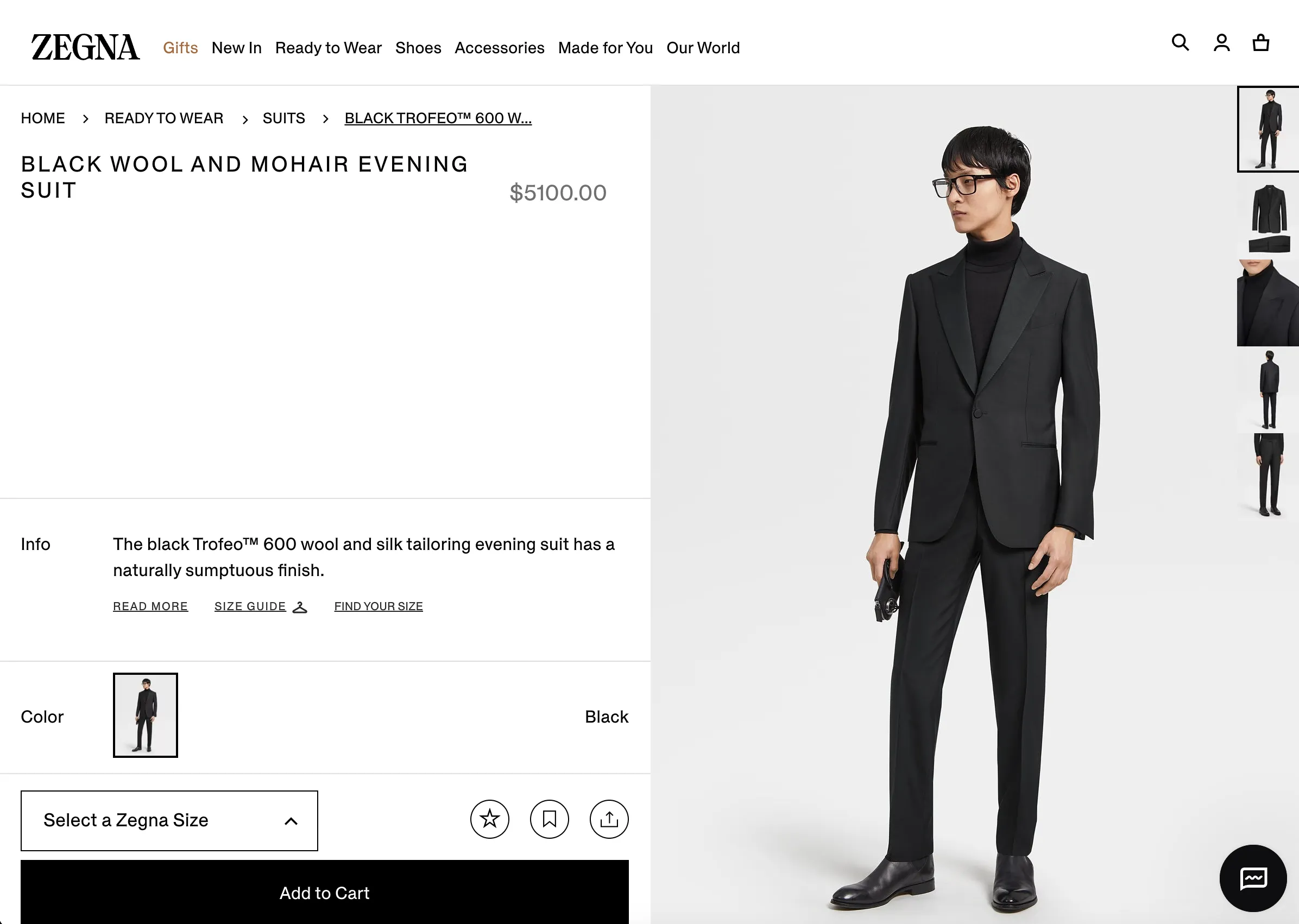 $5,100 ERMENEGILDO ZEGNA - "Wool & Mohair" PEAK LAPEL Black Tuxedo - 40R