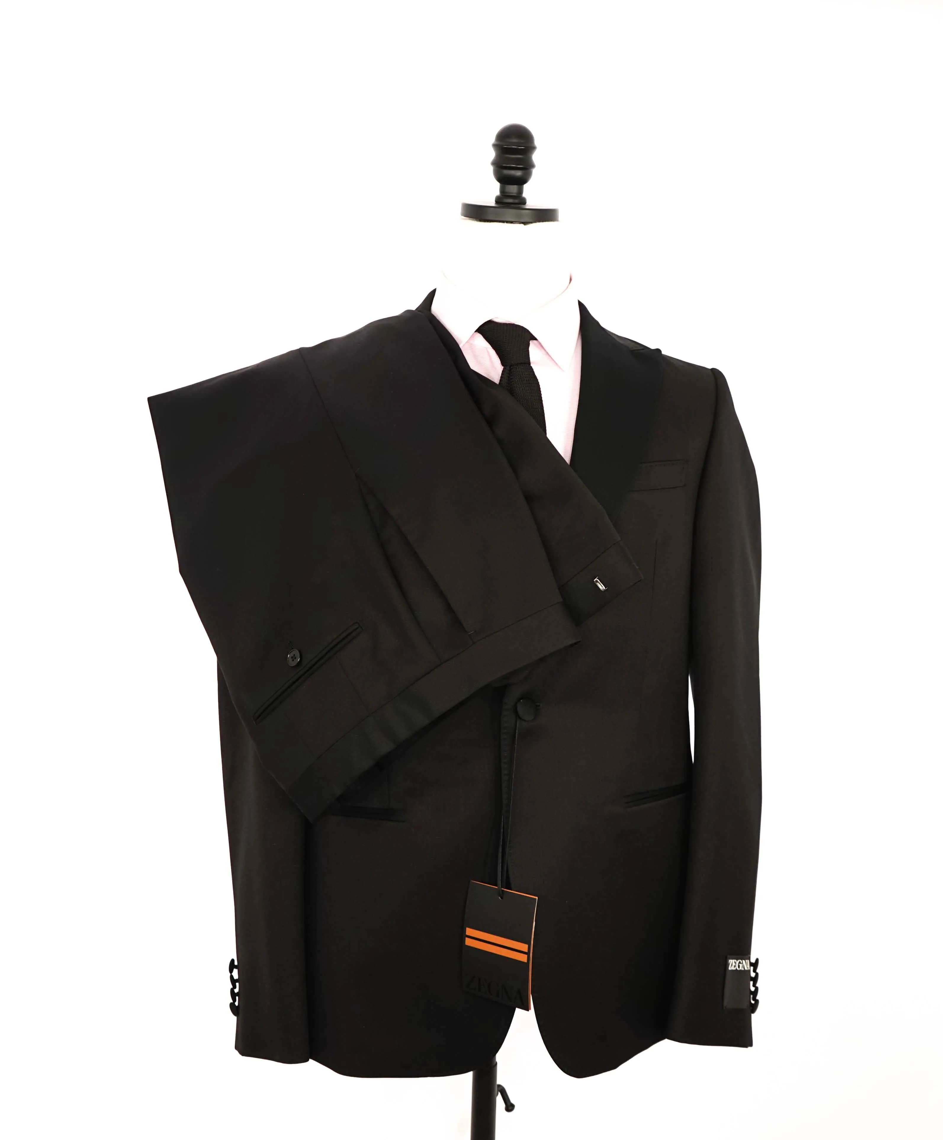 $5,100 ERMENEGILDO ZEGNA - "Wool & Mohair" PEAK LAPEL Black Tuxedo - 40R