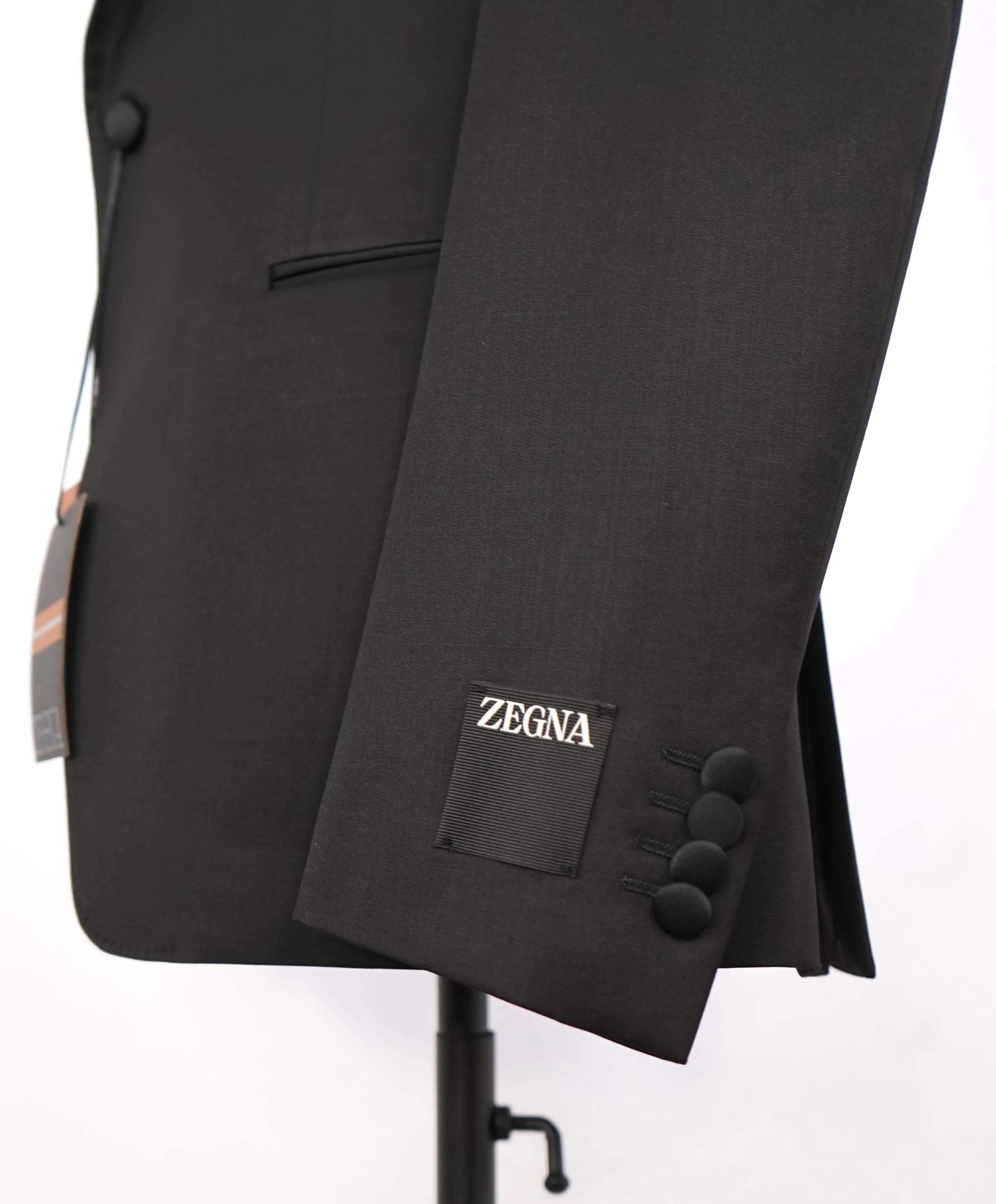 $5,100 ERMENEGILDO ZEGNA - "Wool & Mohair" PEAK LAPEL Black Tuxedo - 40R