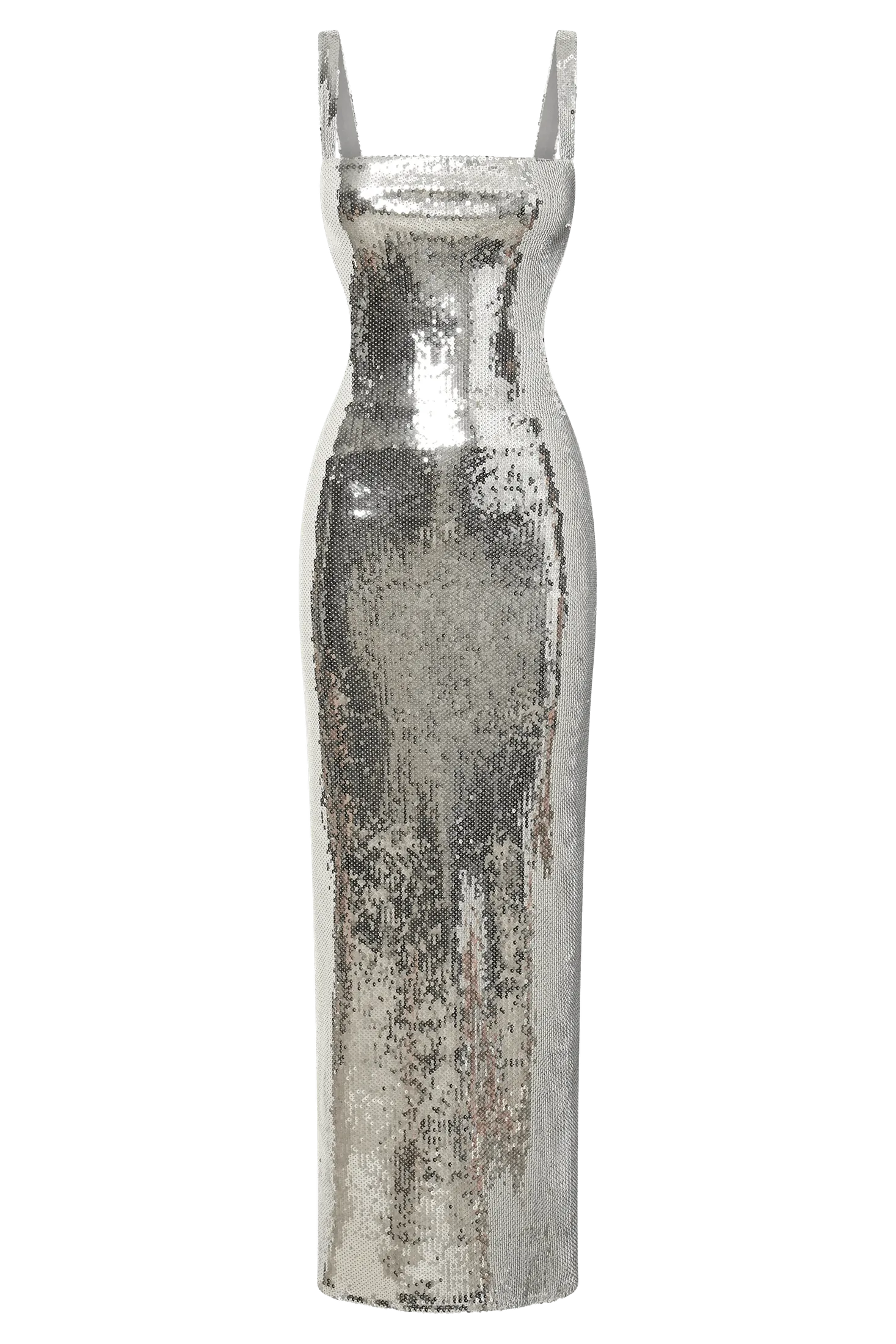 Adoria Sequin Cut Out Maxi Dress - Silver