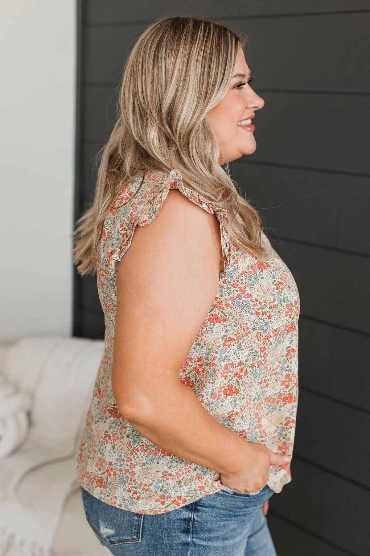 Affirmations Of Love Floral Top- Cream