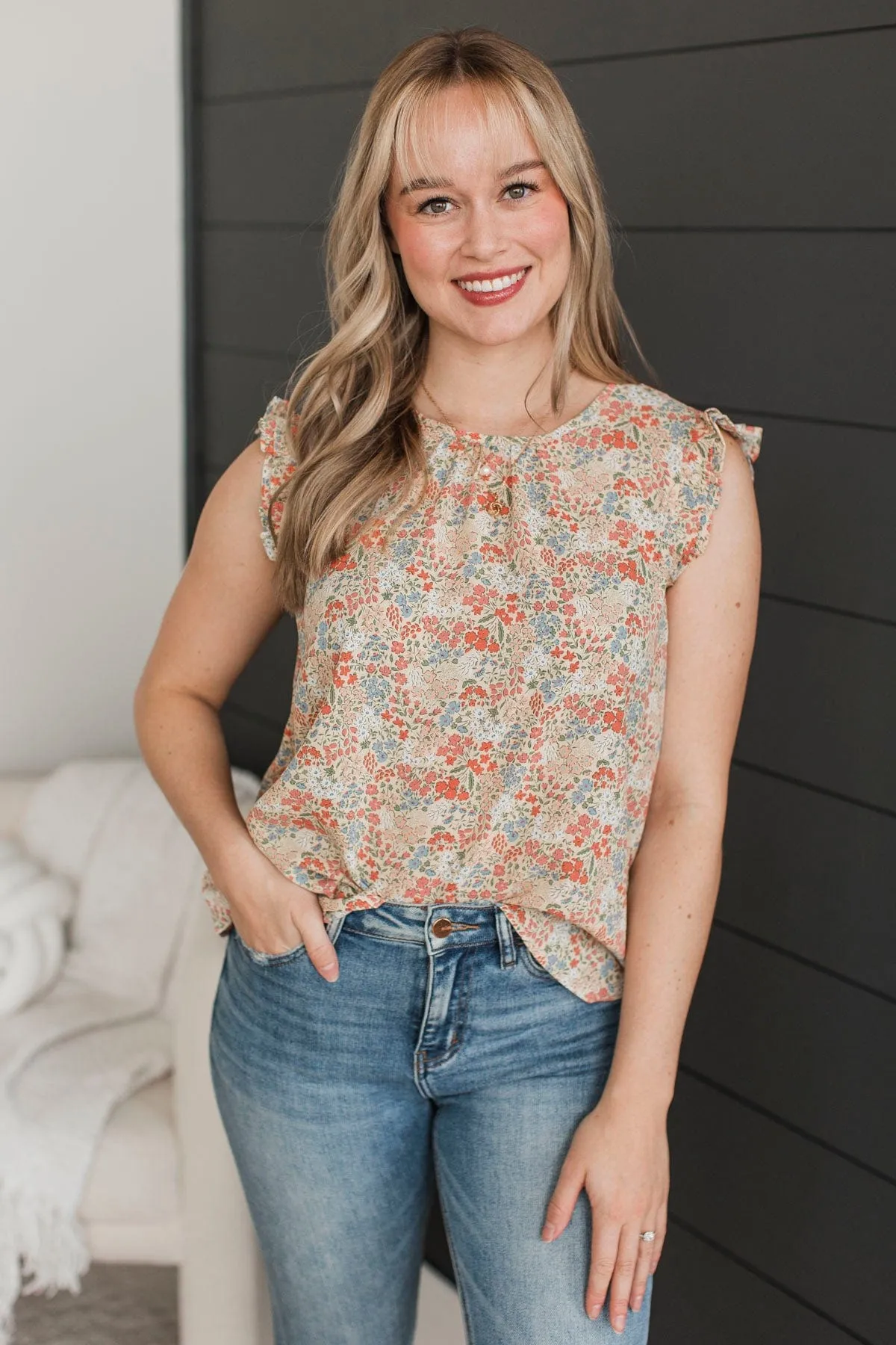 Affirmations Of Love Floral Top- Cream