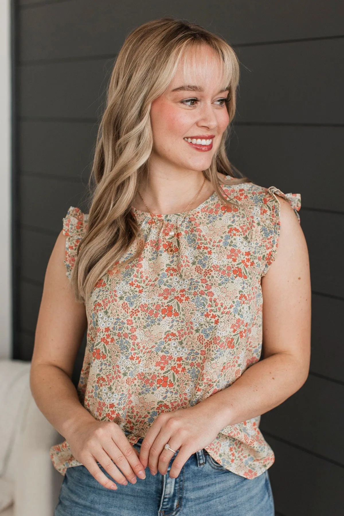 Affirmations Of Love Floral Top- Cream