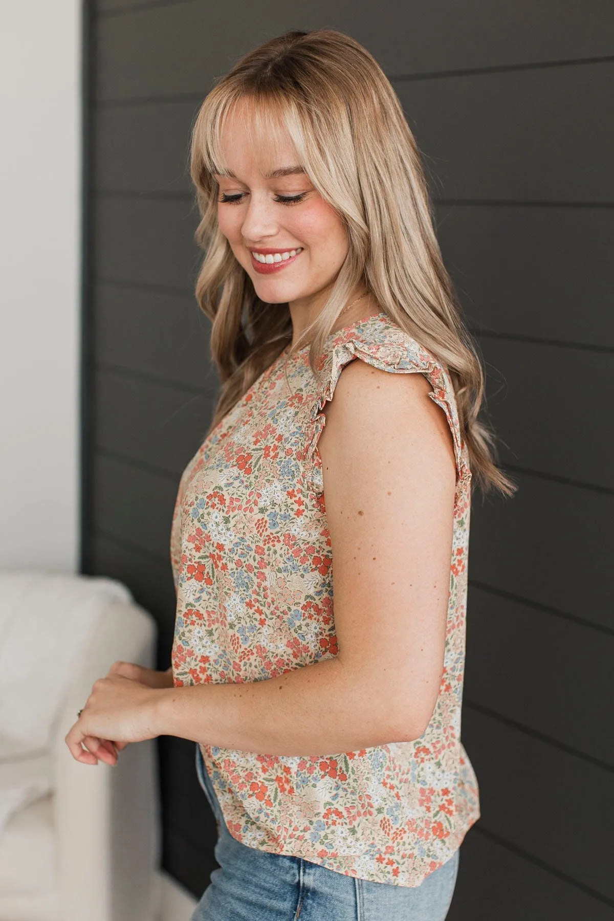 Affirmations Of Love Floral Top- Cream