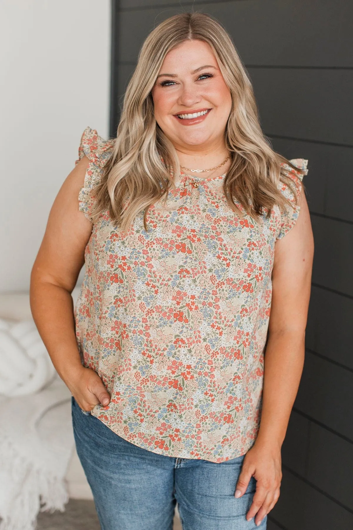 Affirmations Of Love Floral Top- Cream