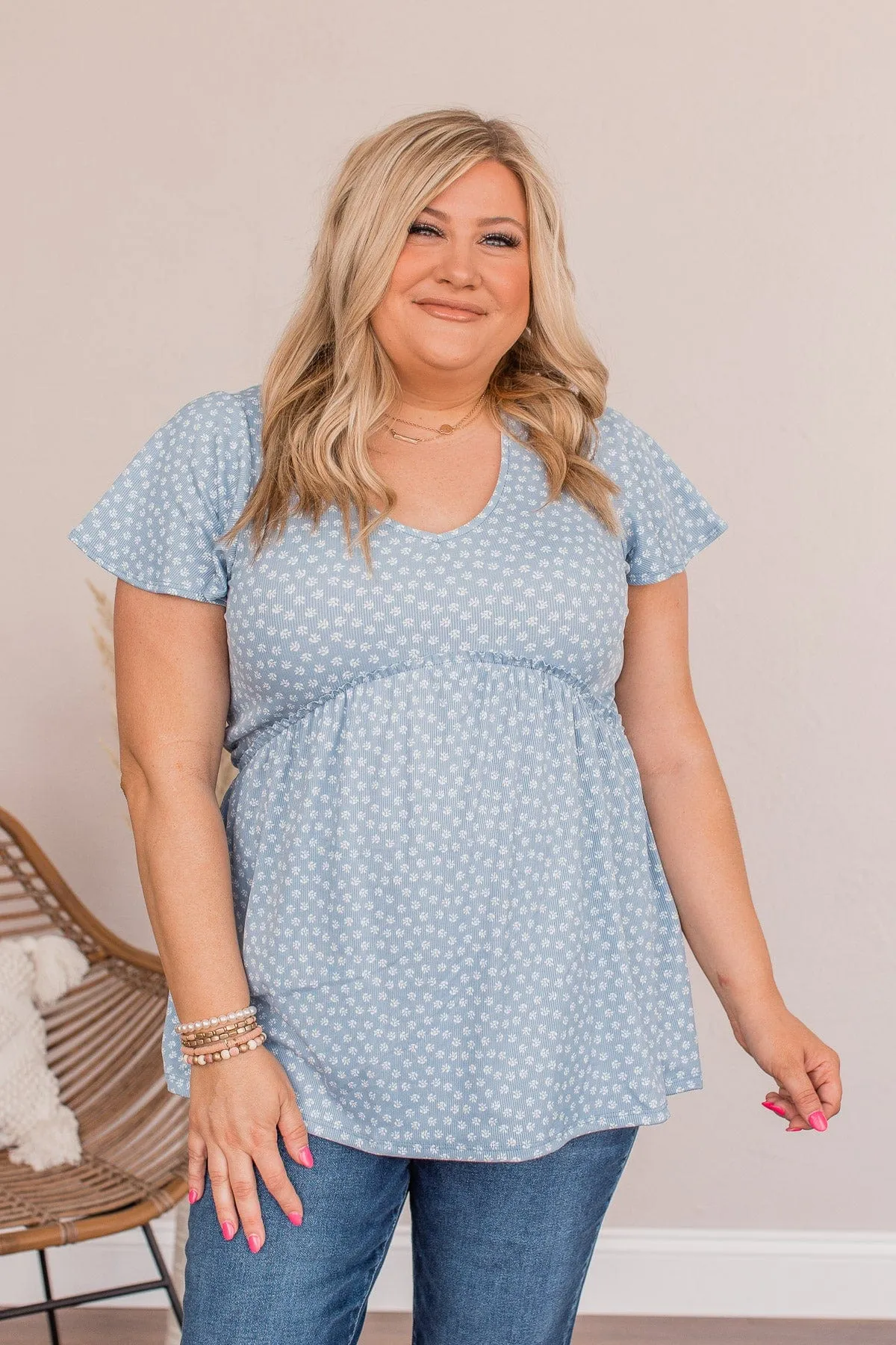 Always Find The Good Babydoll Top- Denim Blue