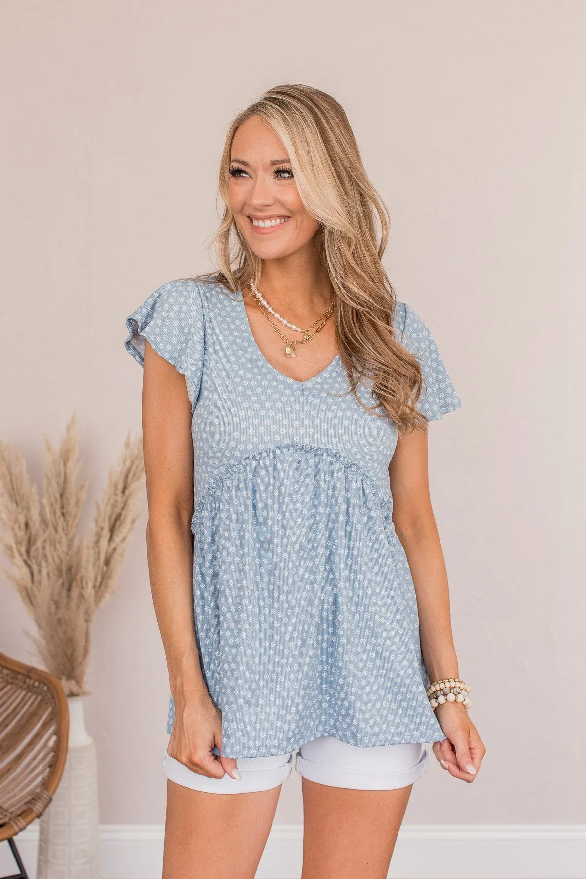 Always Find The Good Babydoll Top- Denim Blue