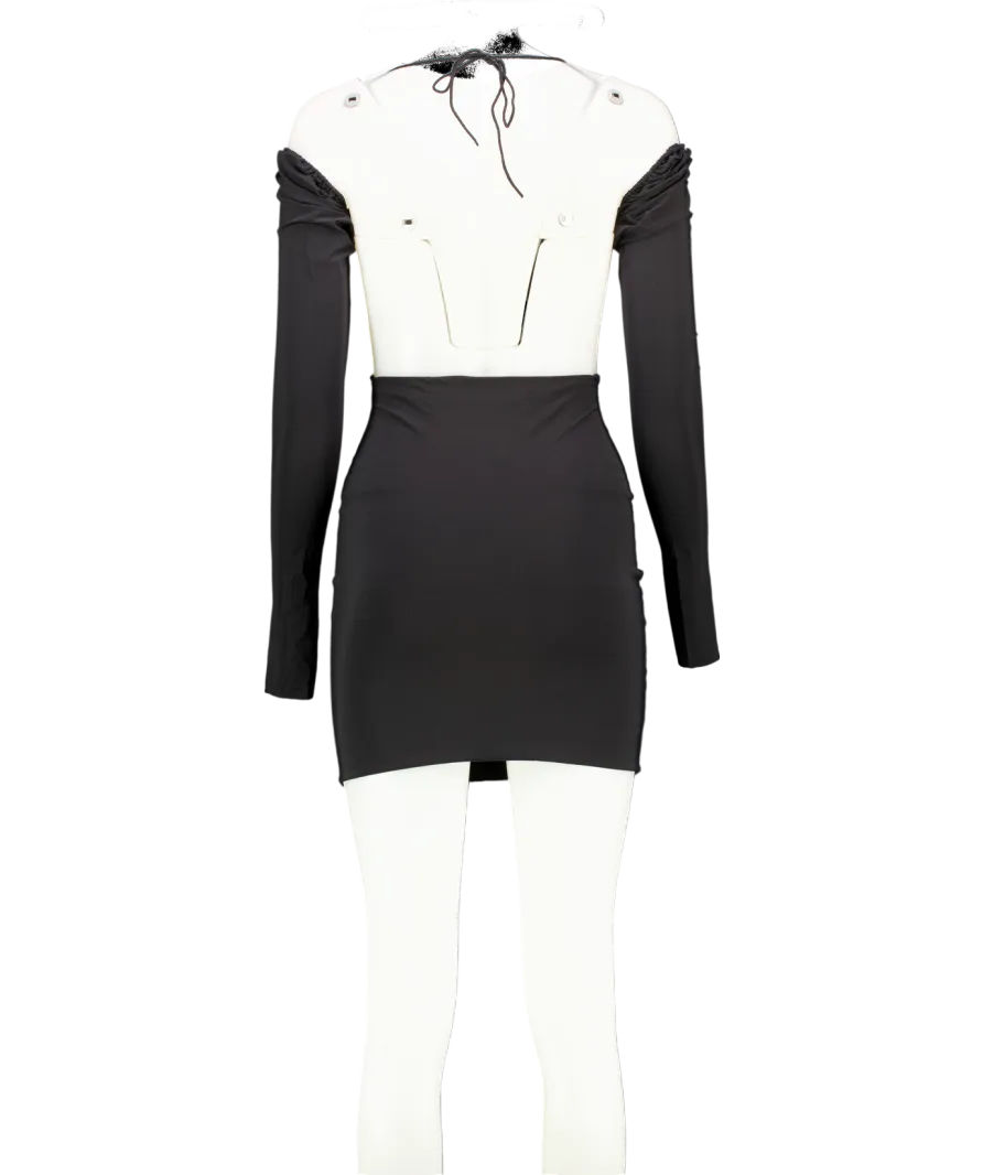 Amazuin Black Diamante Cut Out Long Sleeve Mini Dress One Size
