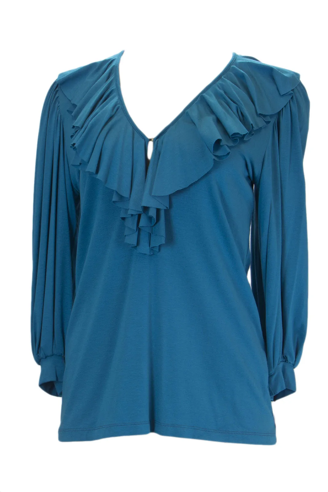 ANALILI Women's Ruffle Front Low Cut Keyhole Blouse 358AI10 $140 NWT