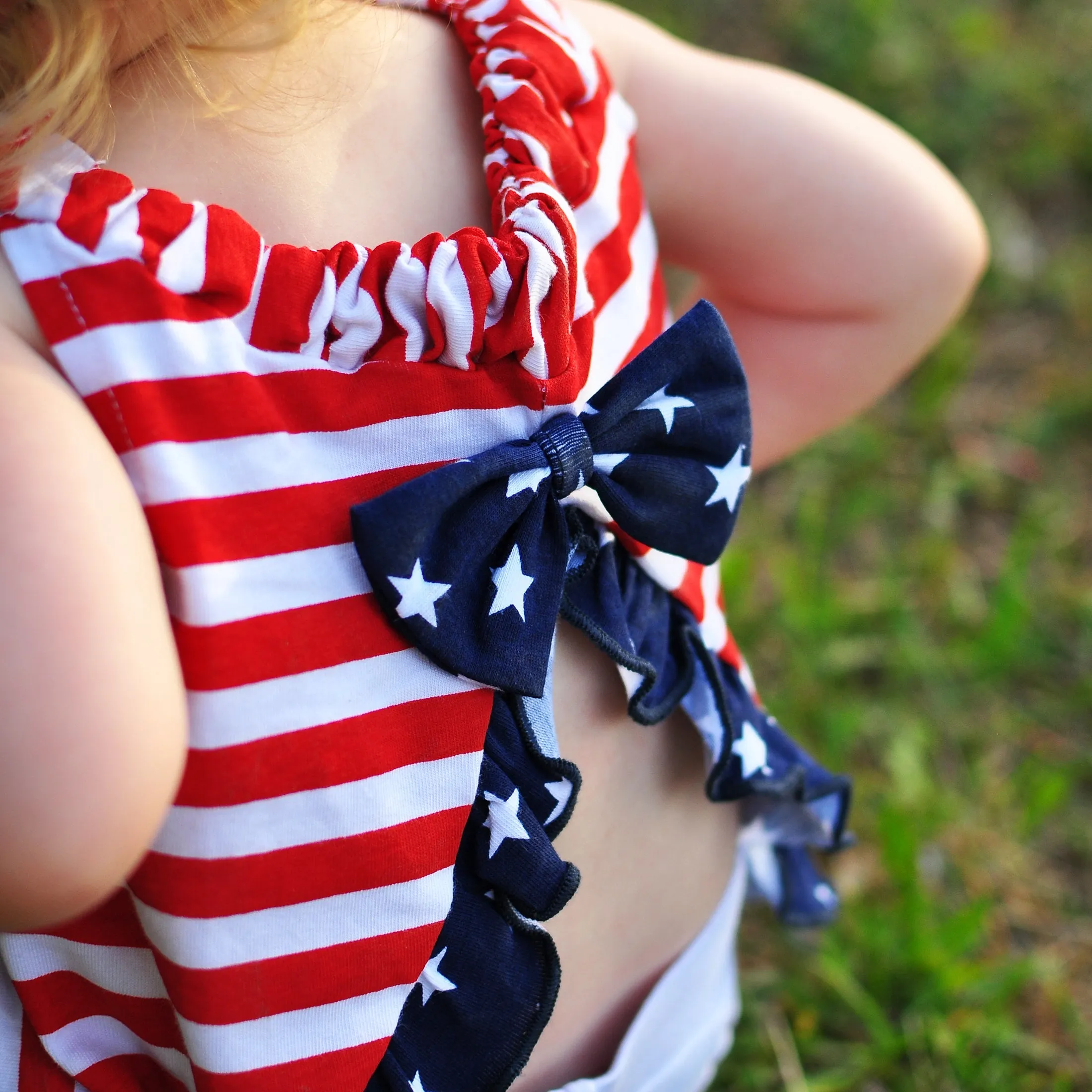 AnnLoren Baby Big Girls 4th of July Swing Stripes Stars Tank Top with Ruffle Trim and Bow
