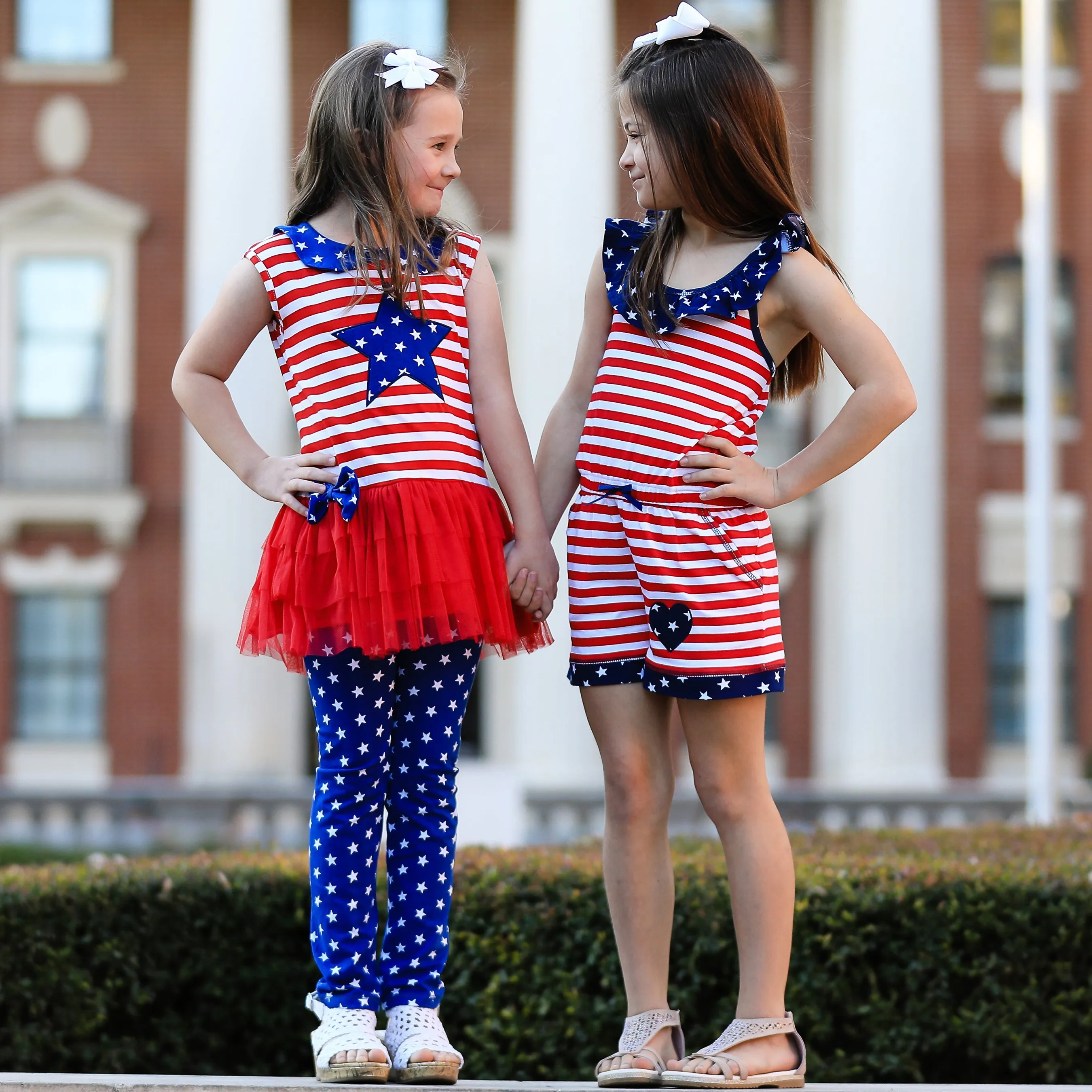 AnnLoren Big Little Girls' 4th of July Red White & Blue Tunic Leggings Holiday Clothing