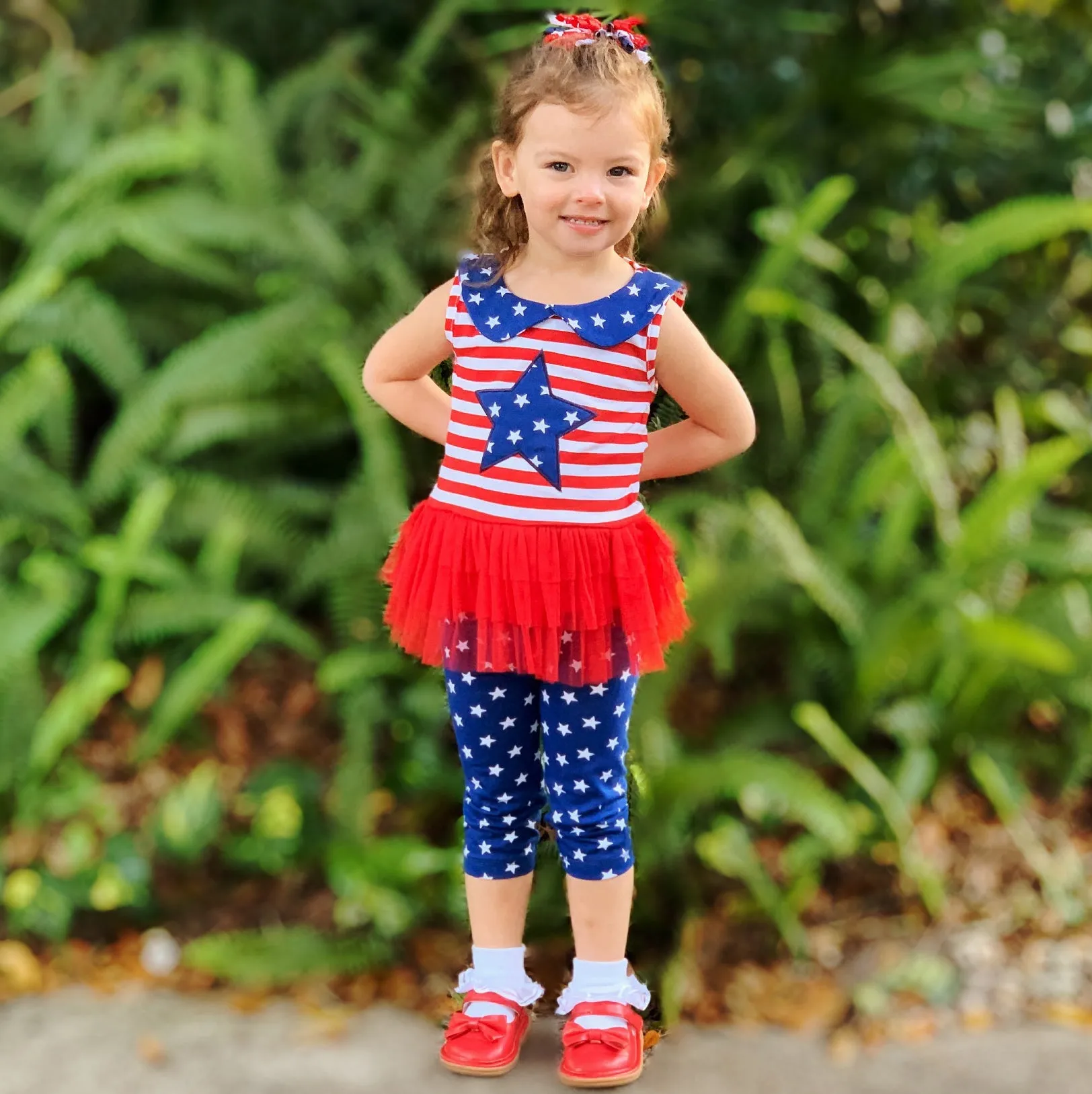 AnnLoren Big Little Girls' 4th of July Red White & Blue Tunic Leggings Holiday Clothing