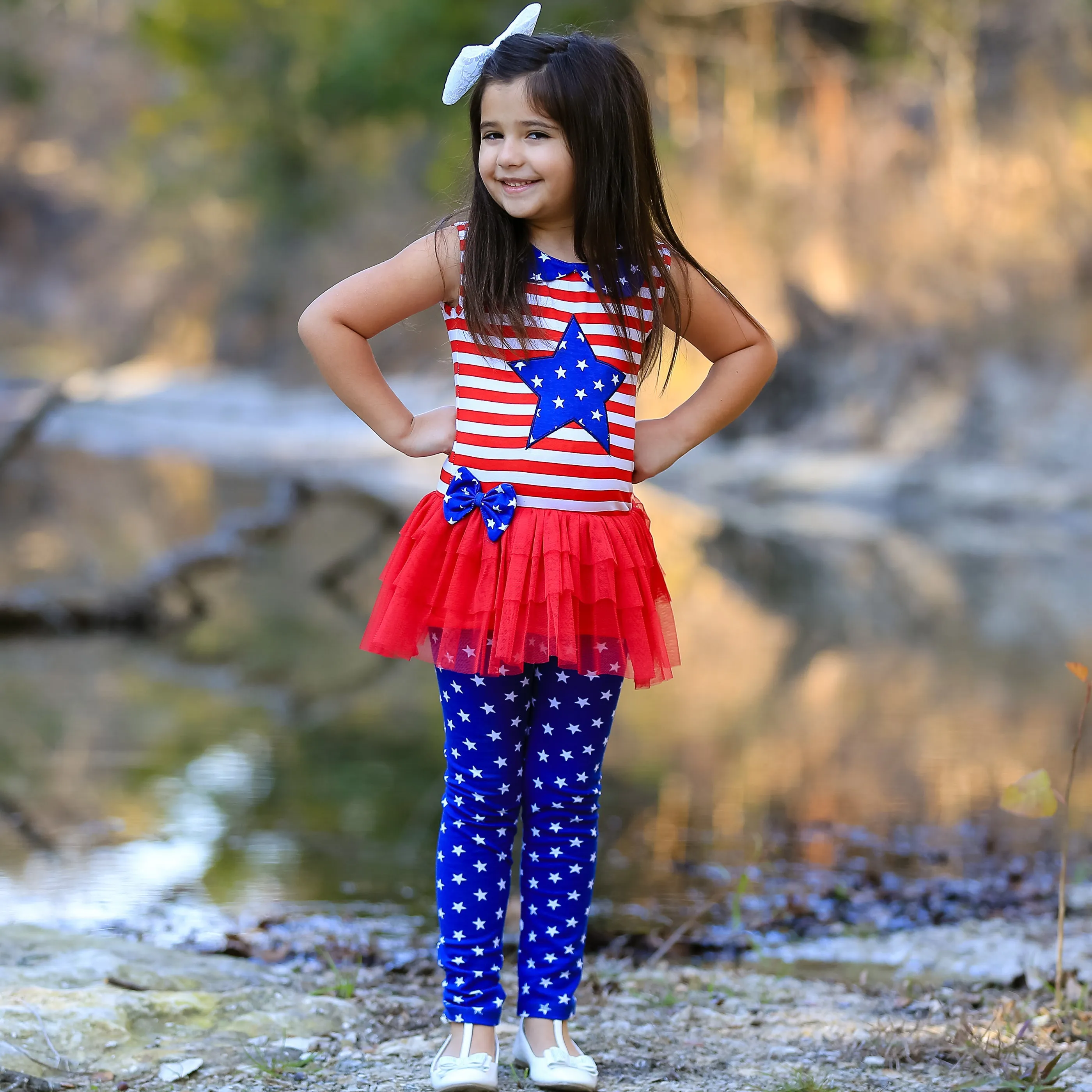 AnnLoren Big Little Girls' 4th of July Red White & Blue Tunic Leggings Holiday Clothing
