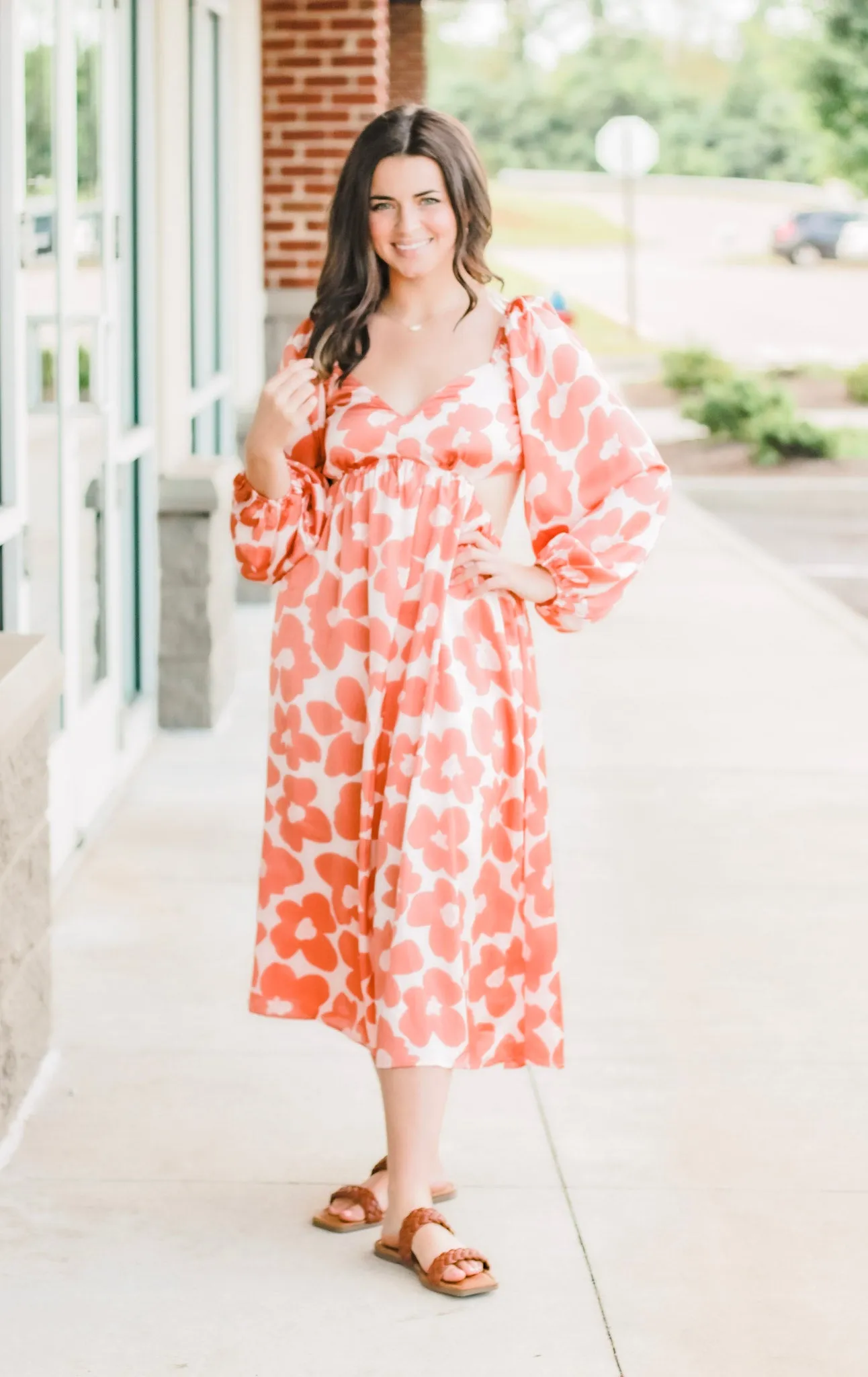 Autumn Flowers Cut Out Midi Dress