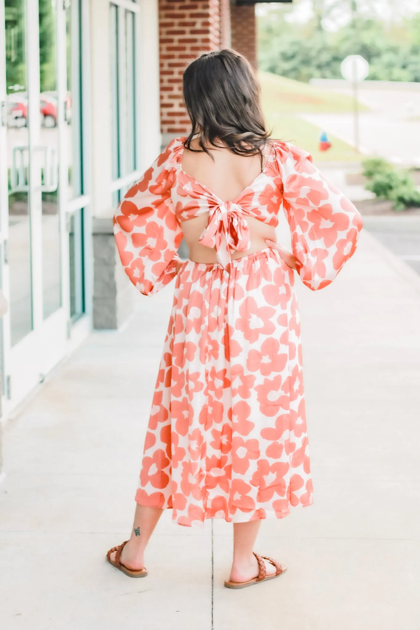 Autumn Flowers Cut Out Midi Dress