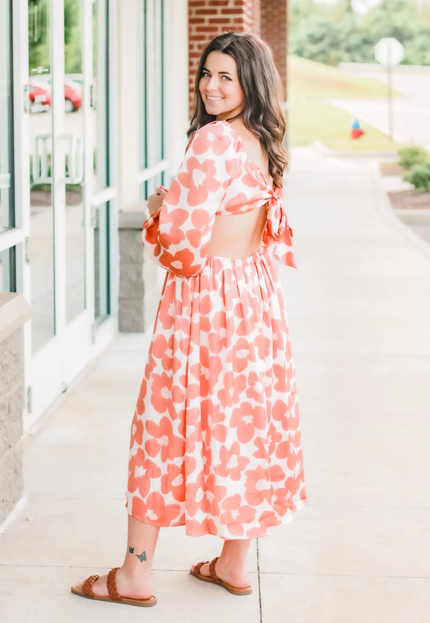 Autumn Flowers Cut Out Midi Dress