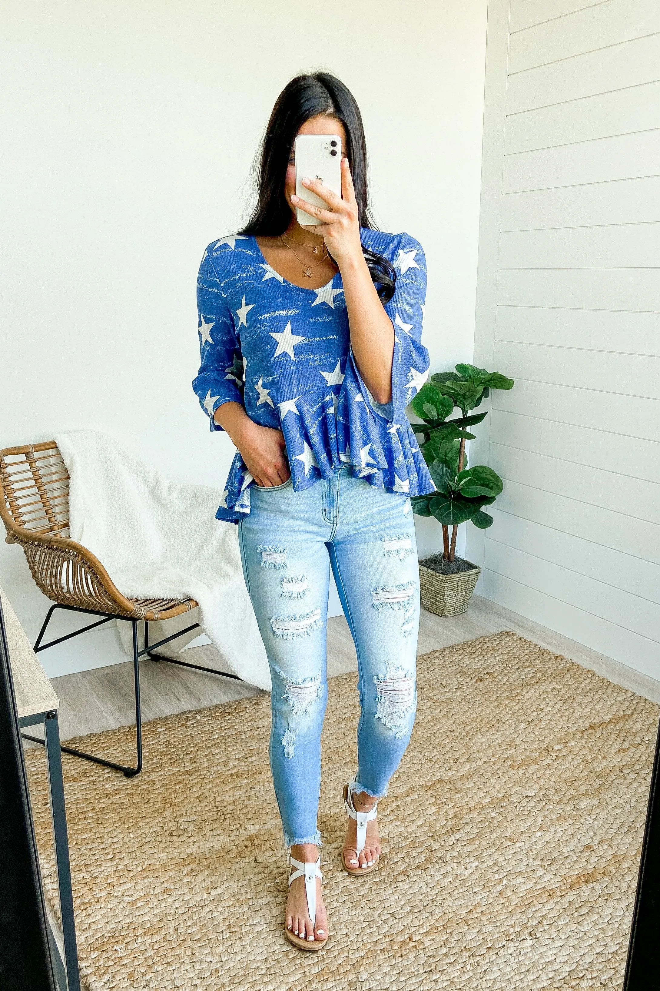 Babydoll Star Knit Top- Blue
