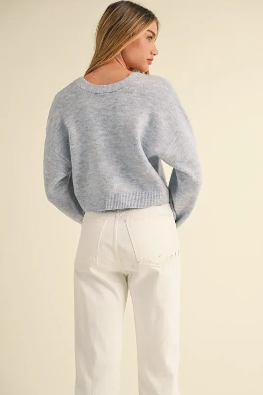 Back Bow Knit Sweater Top Grey