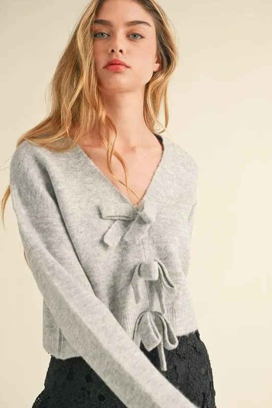 Back Bow Knit Sweater Top Grey
