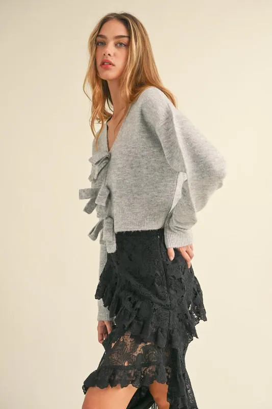 Back Bow Knit Sweater Top Grey