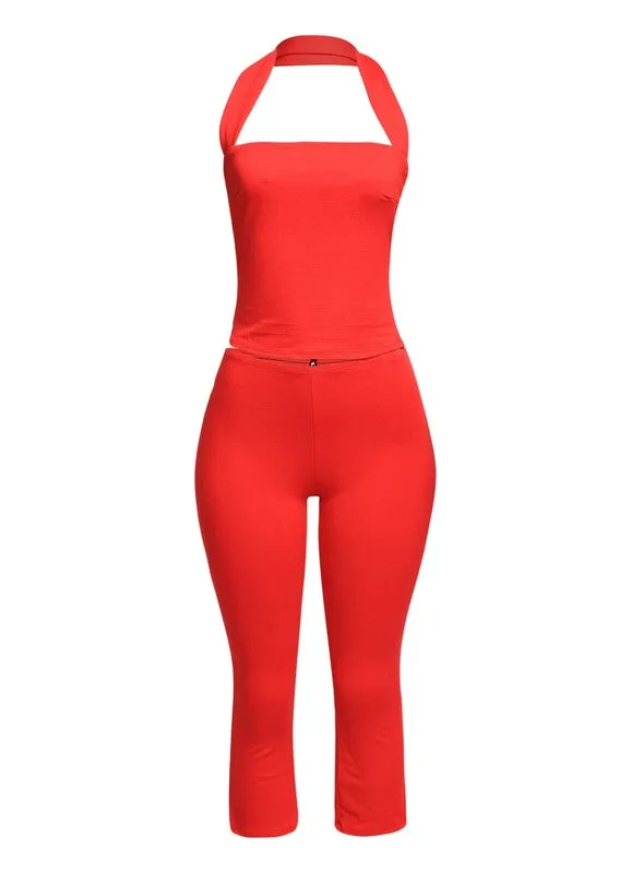 BE MINES HALTER& LEGGING 2PC SET - ROUGE RED