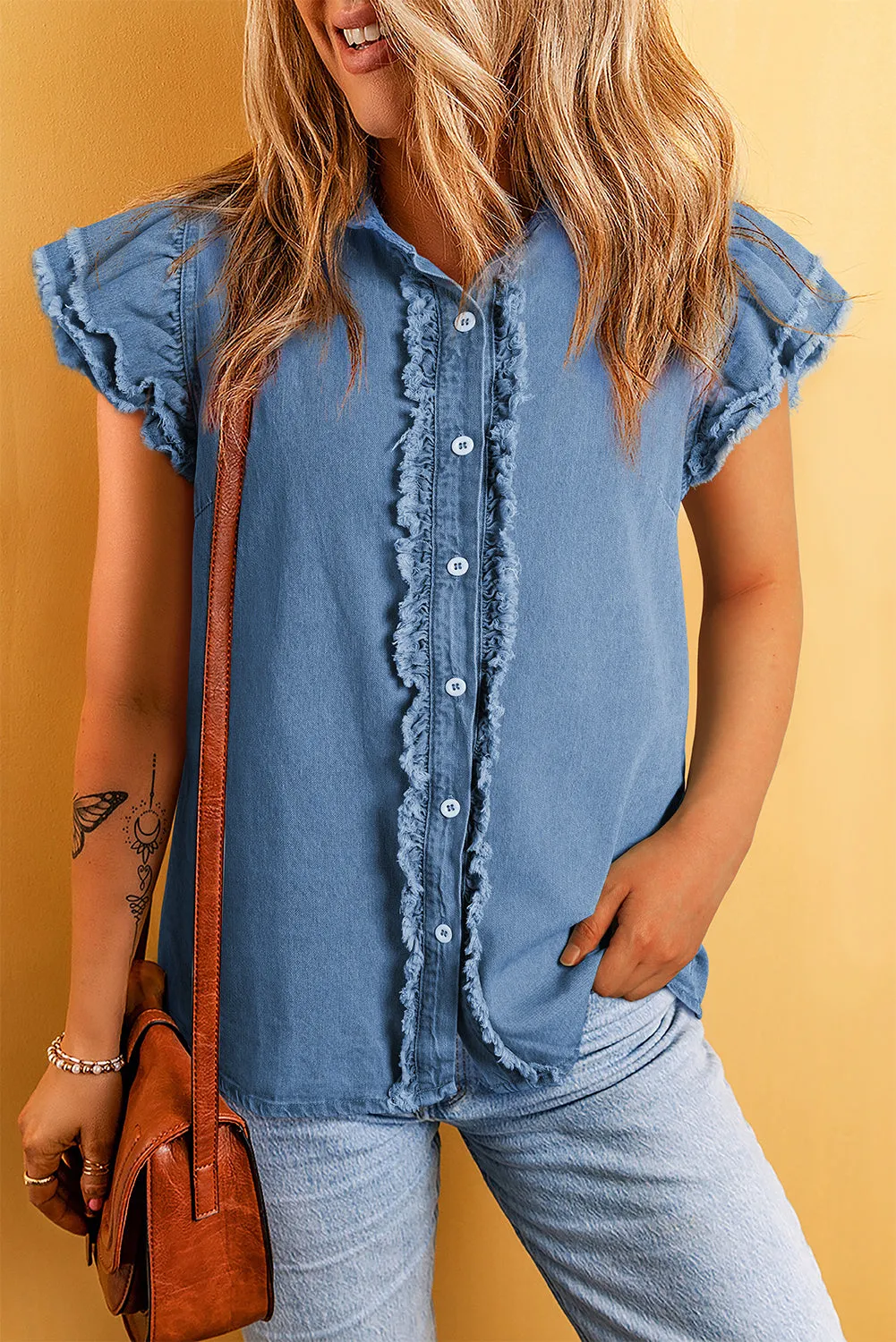 Beau Blue Button Denim Top