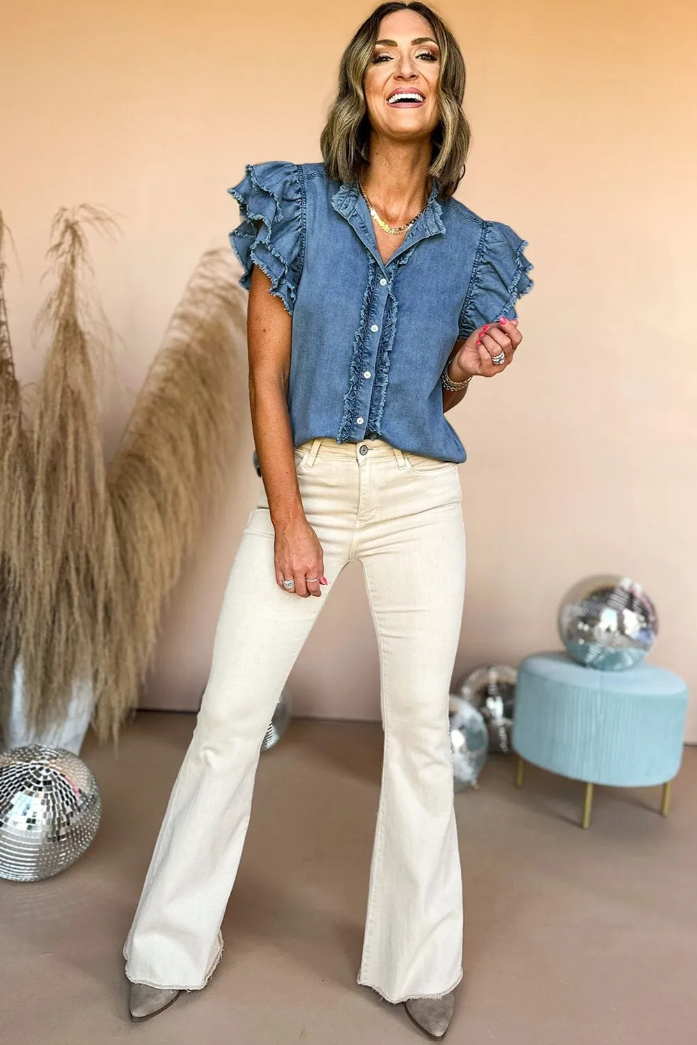 Beau Blue Button Denim Top