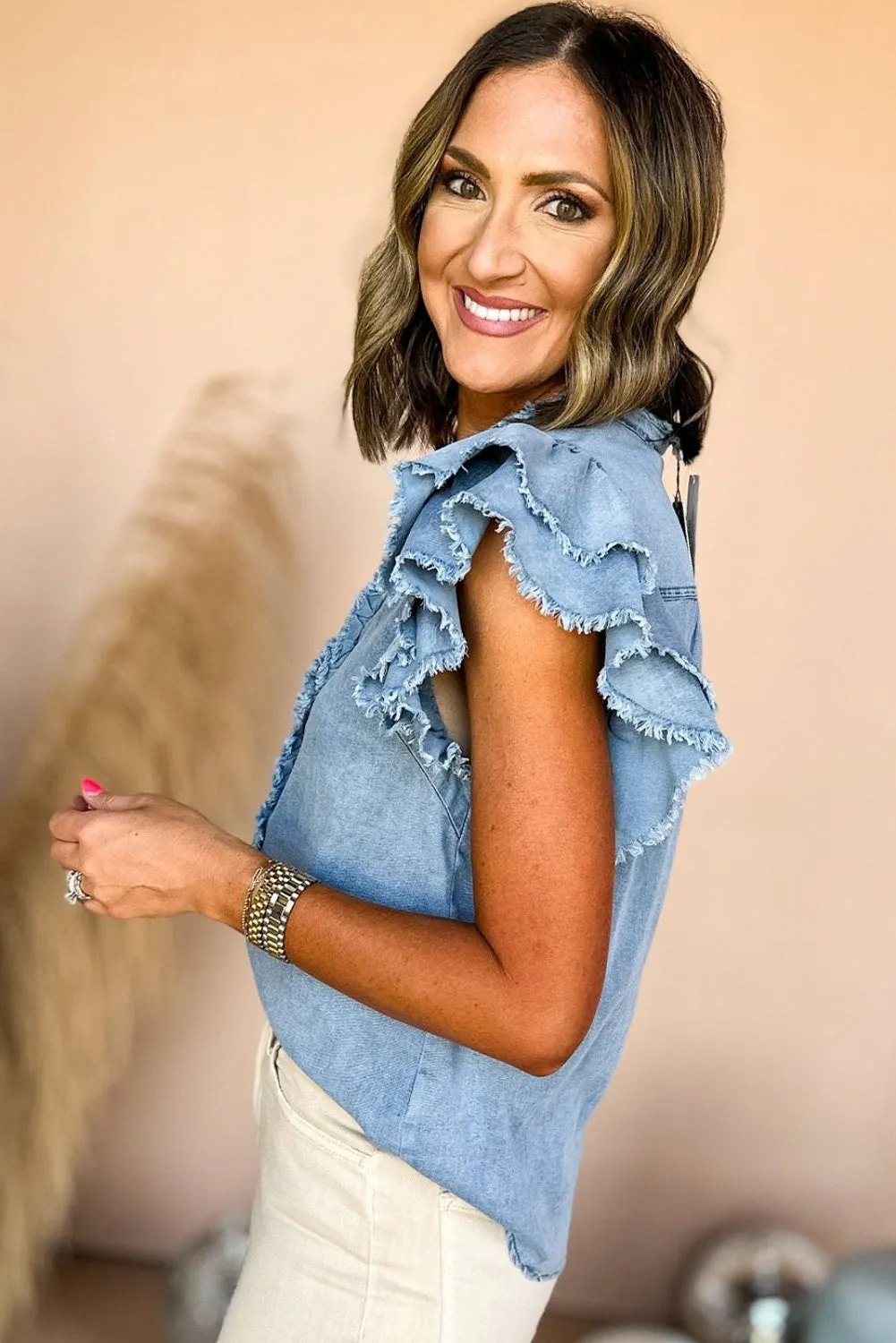 Beau Blue Button Denim Top