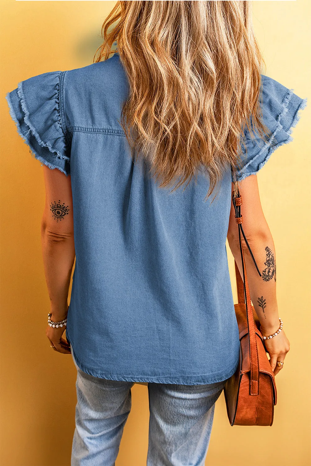 Beau Blue Button Denim Top