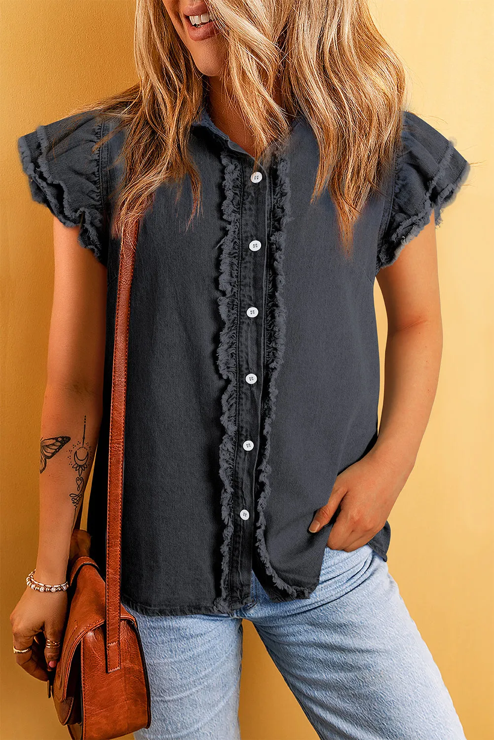 Beau Blue Button Denim Top