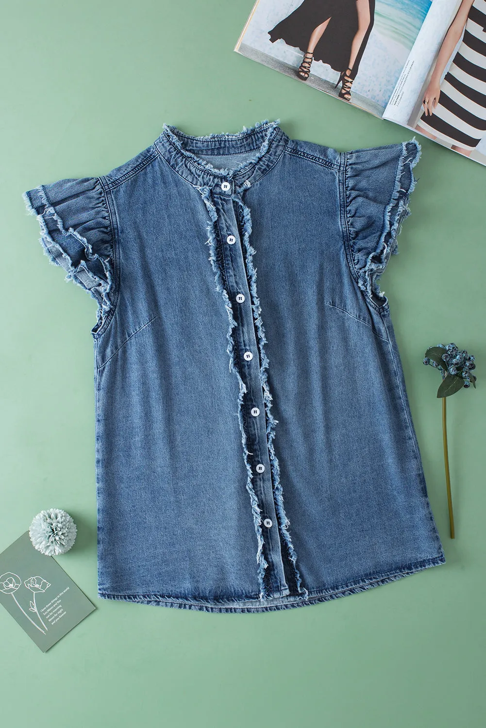 Beau Blue Button Denim Top