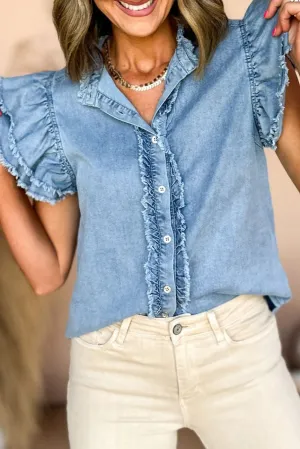 Beau Blue Button Denim Top