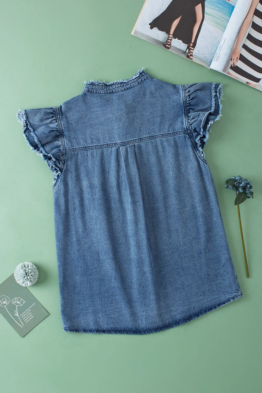 Beau Blue Button Denim Top