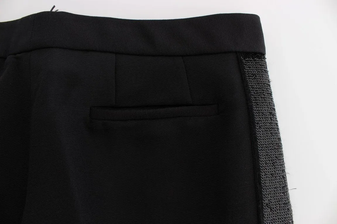 Black Cashmere Sequined Wide Legs Pants