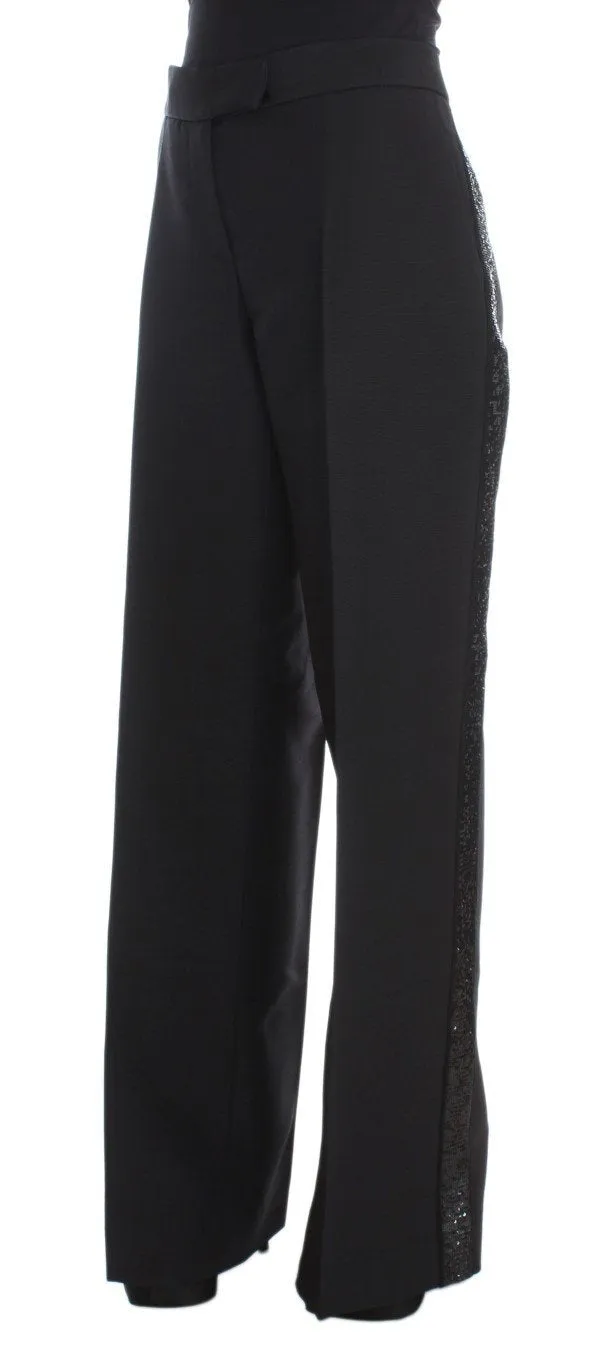 Black Cashmere Sequined Wide Legs Pants