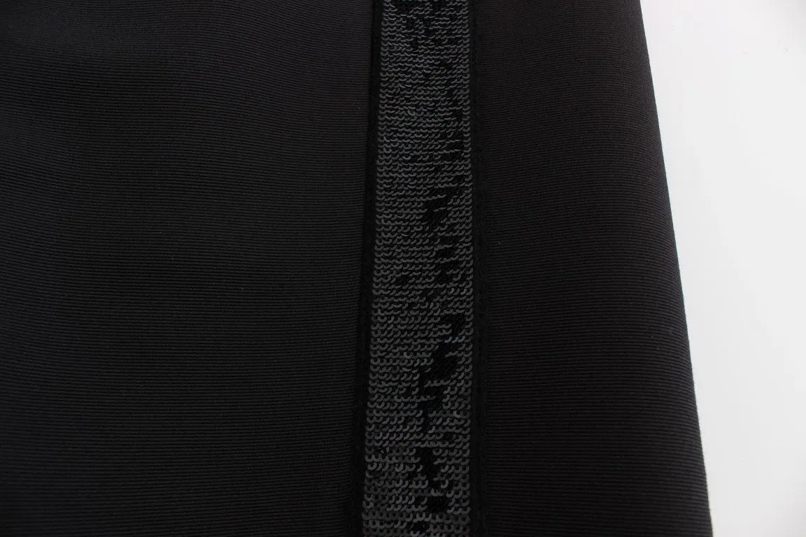 Black Cashmere Sequined Wide Legs Pants