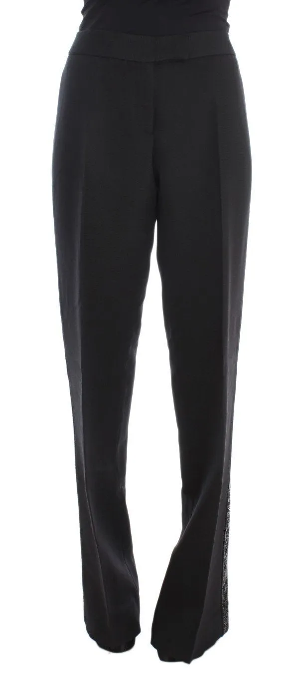 Black Cashmere Sequined Wide Legs Pants
