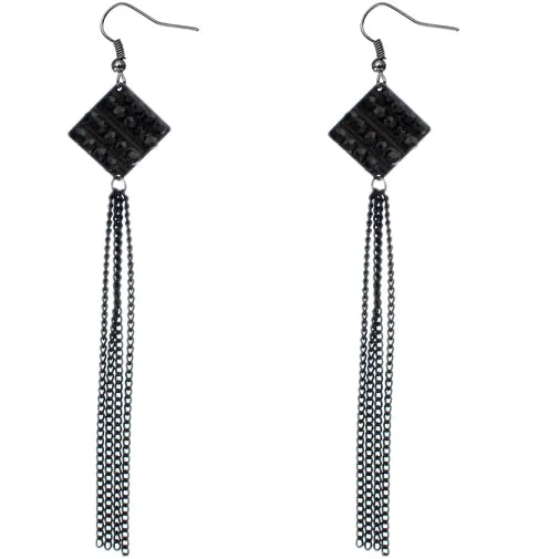 Black Pave Diamond-Shaped Chain Earrings