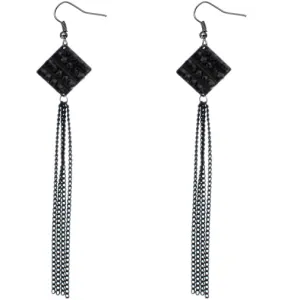 Black Pave Diamond-Shaped Chain Earrings