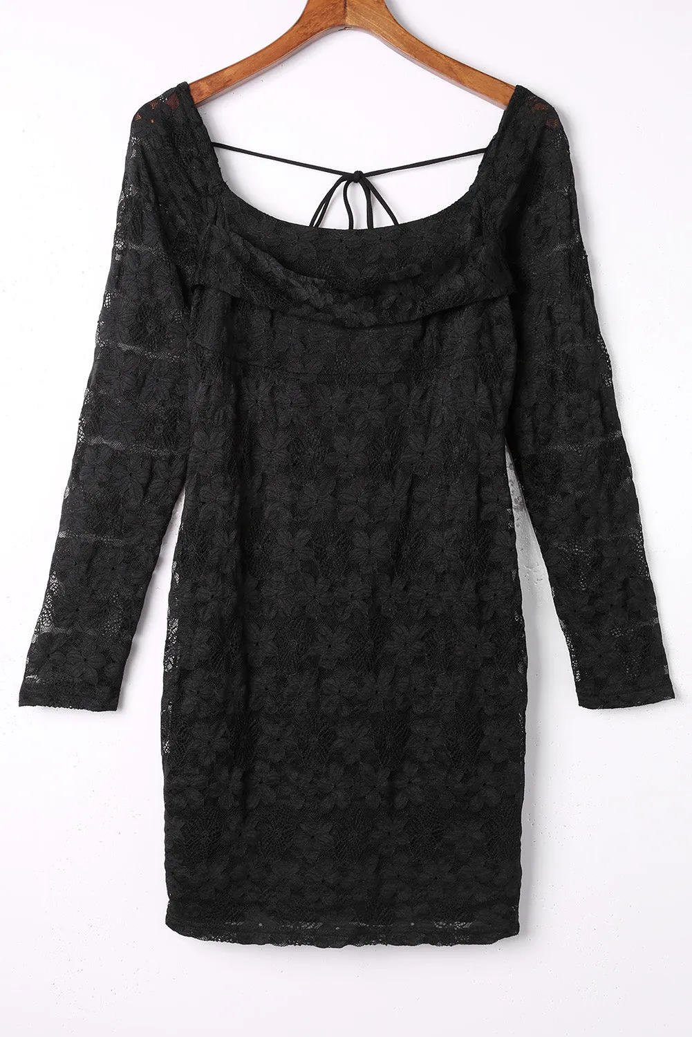 Black Square Neck Long Sleeve Lace Bodycon Mini Dress