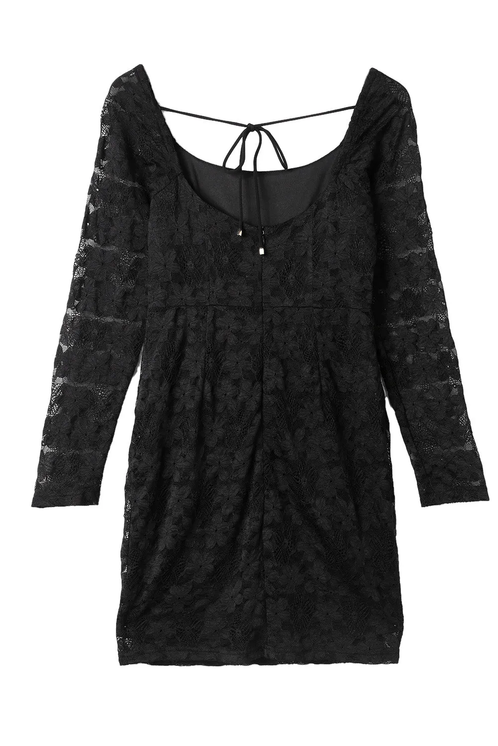 Black Square Neck Long Sleeve Lace Bodycon Mini Dress