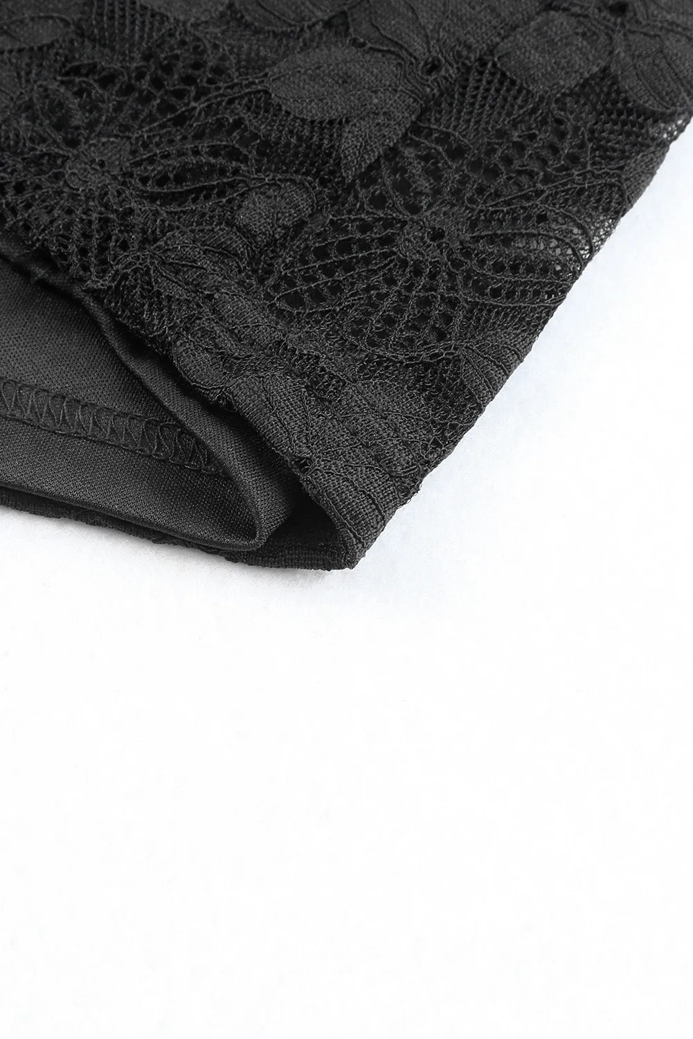 Black Square Neck Long Sleeve Lace Bodycon Mini Dress