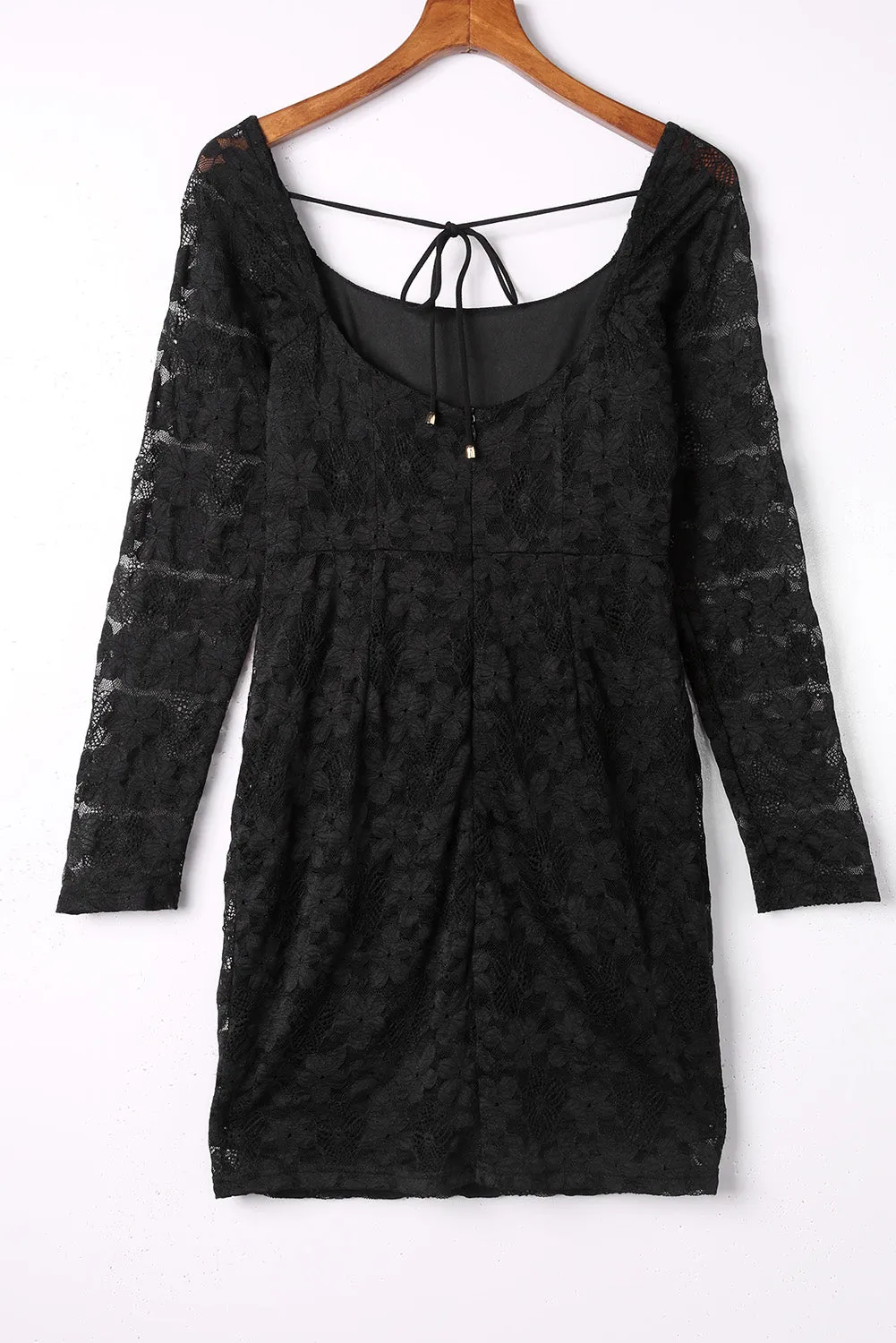 Black Square Neck Long Sleeve Lace Bodycon Mini Dress