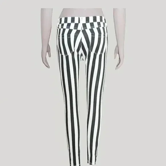 Black White Striped Skinny‎ Jeans Size Small Low Rise Slim Pants Fall Outerwear