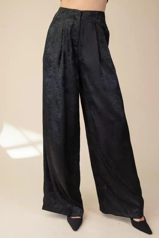 Black wide leg front pleats pants