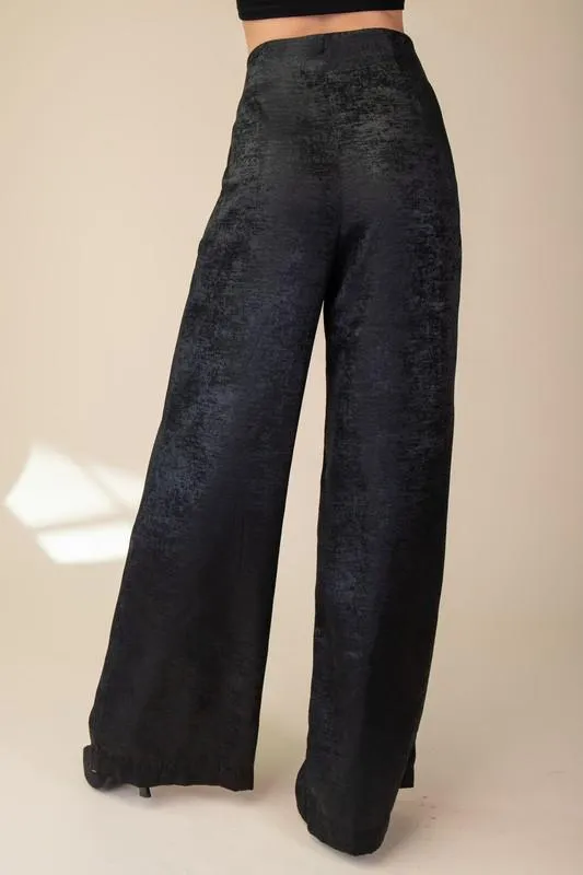 Black wide leg front pleats pants